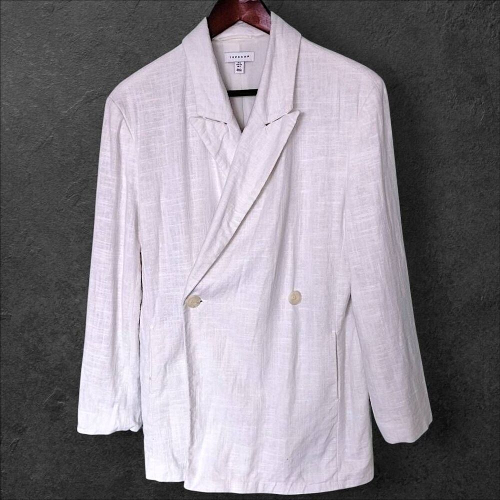 Topshop Linen Oversized White Blazer